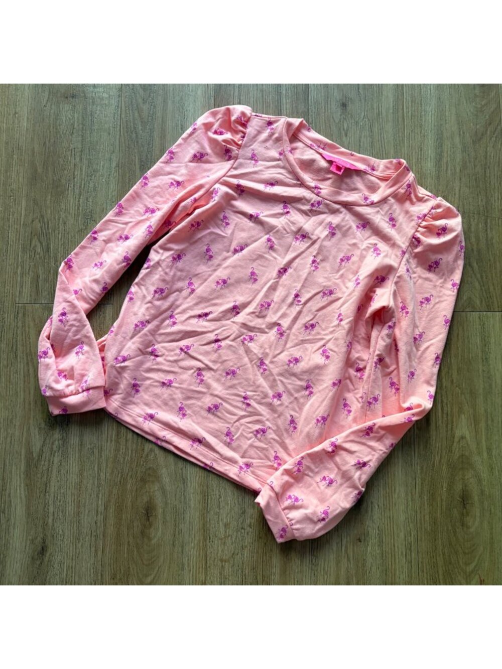 Lilly Pulitzer Jansen Puff Sleeve Sweatshirt Peach Flamingo Size XS